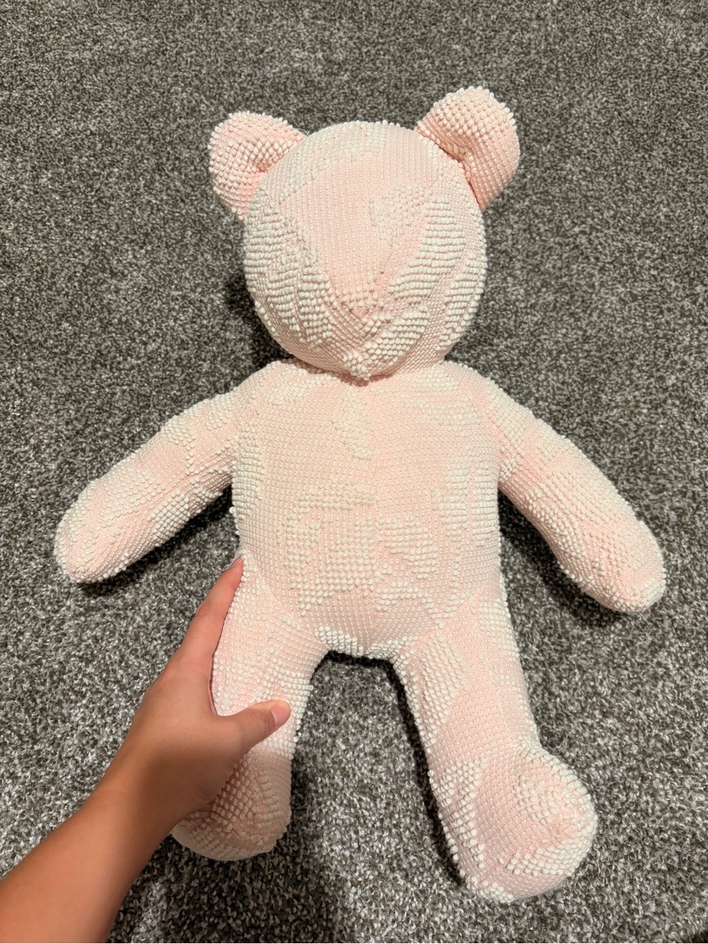 Plush Handmade Pink Textured Bear Stuffed Toy - Soft Comfort for Kids